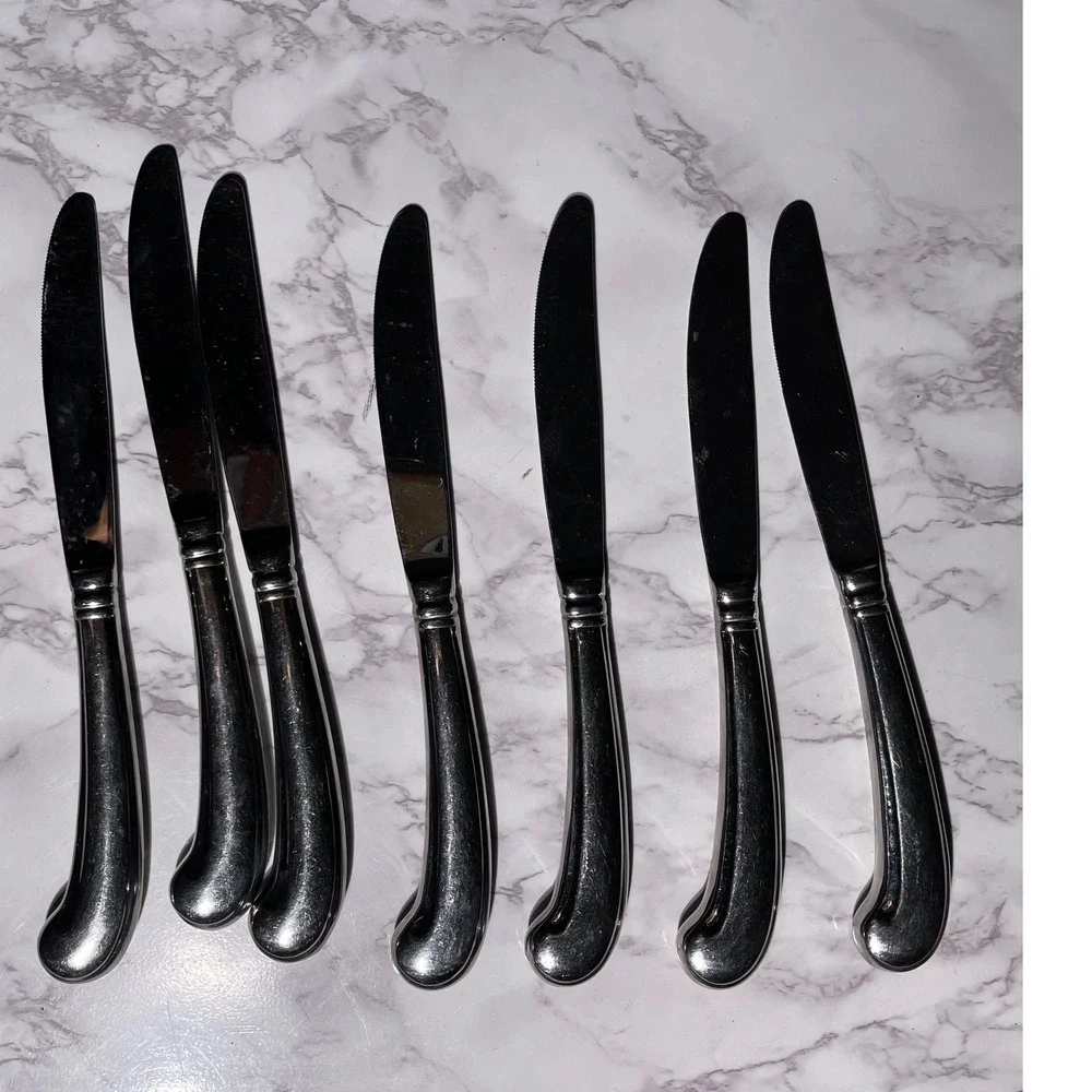 Gorham Ribbon Edge Stainless Steel Pistol Grip Dinner Knives Set of 7 Vietnam